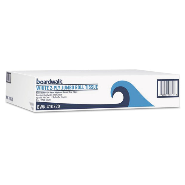 Boardwalk Jumbo Roll Bathroom Tissue, Septic Safe, 2-Ply, White, 3.2" X 525 Ft, 12 Rolls/Carton - BWK410320