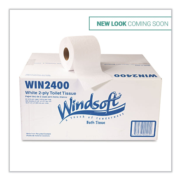 Windsoft Bath Tissue, Septic Safe, 2-Ply, White, 4 X 3.75, 400 Sheets/Roll, 24 Rolls/Carton - WIN2400