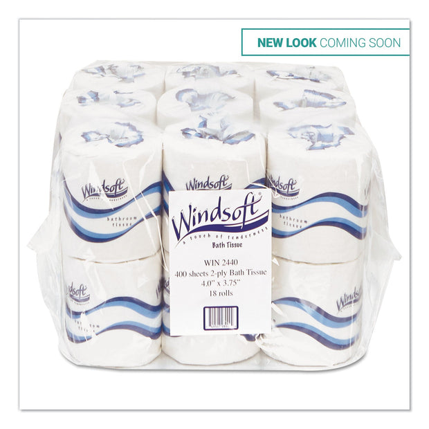 Windsoft Bath Tissue, Septic Safe, 2-Ply, White, 4 X 3.75, 400 Sheets/Roll, 18 Rolls/Carton - WIN2440