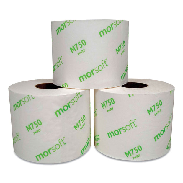 Morcon Morsoft Controlled Bath Tissue, Split-Core, Septic Safe, 2-Ply, White, Individually Wrapped, 750 Sheets/Roll, 48 Rolls/Carton - MORM750