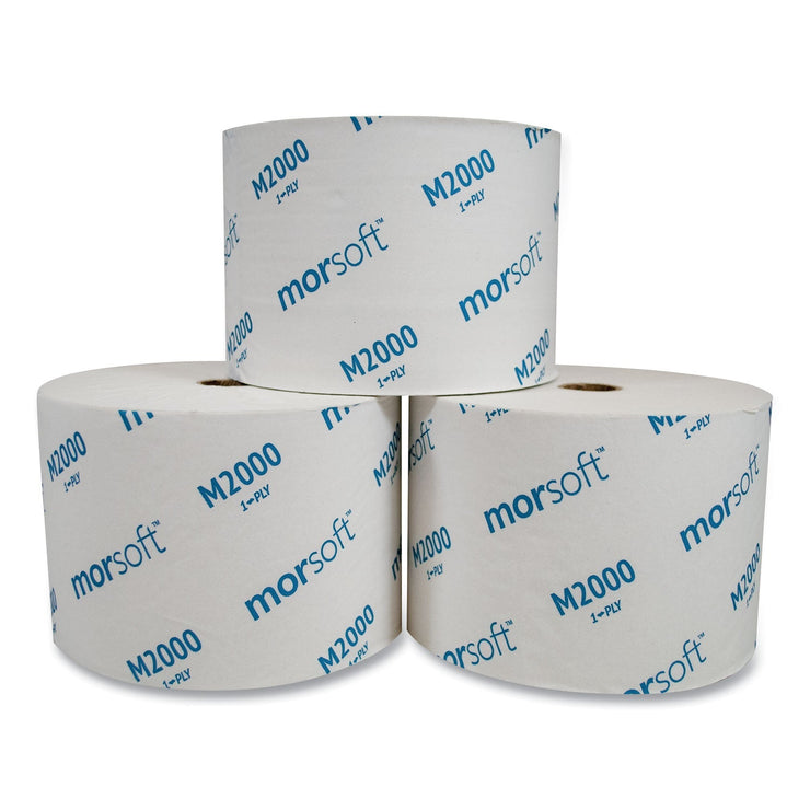 Morcon Small Core Bath Tissue, Septic Safe, 1-Ply, White, 3.9" X 4", 2000 Sheets/Roll, 24 Rolls/Carton - MORM2000